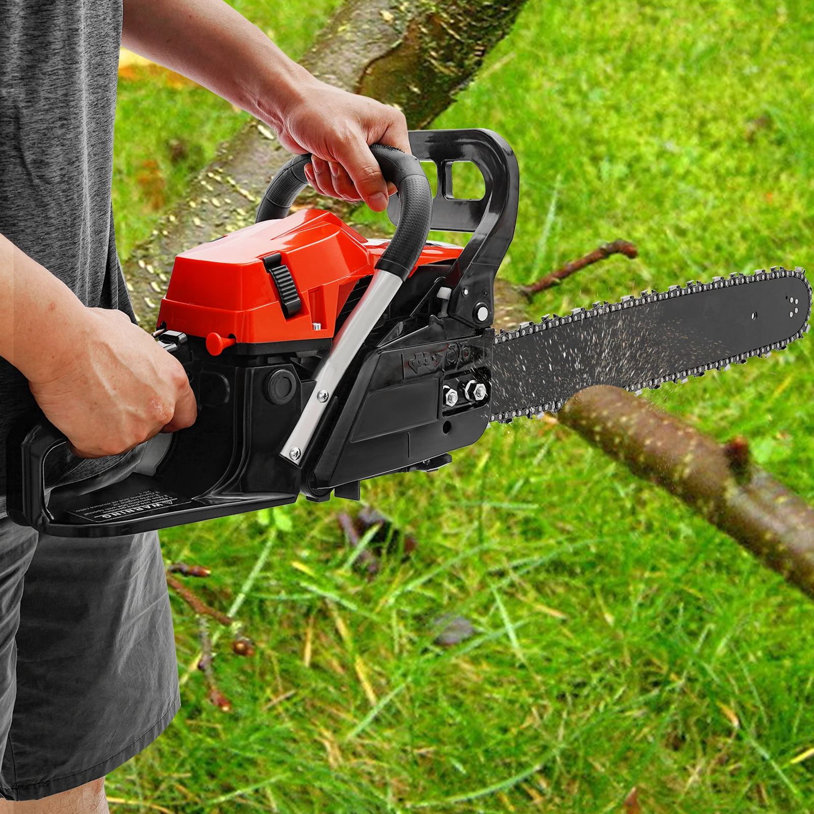 Gasoline Chain Saw 58cc 2 Stroke 20 Inch Chainsaw High Power Guide Bar Tree Cutting Tool Durable Low Emission Household Use