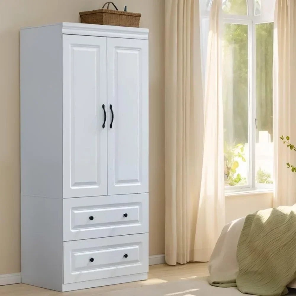 

74" H Closet with Doors White Wooden Armoire Wardrobe Closet Freestanding Clothes Storage Closet Bedroom Armoires Wood