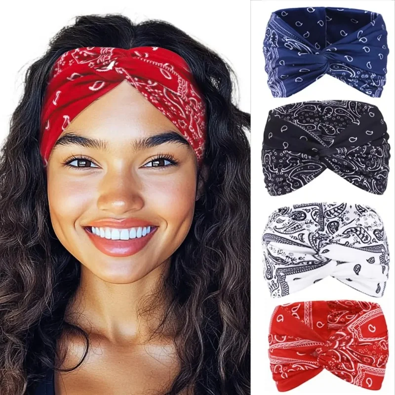 

Boho Bandanas Headband Knotted Hair Bands Paisley Turban Yoga For Women (Pack Of 4)