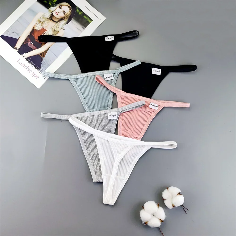 3PCS Strappy Cotton T Back Women Plus Size Thongs Sexy Lingerie S M L XL Ladies G-strings Low Waist Bikini Brief Underwear