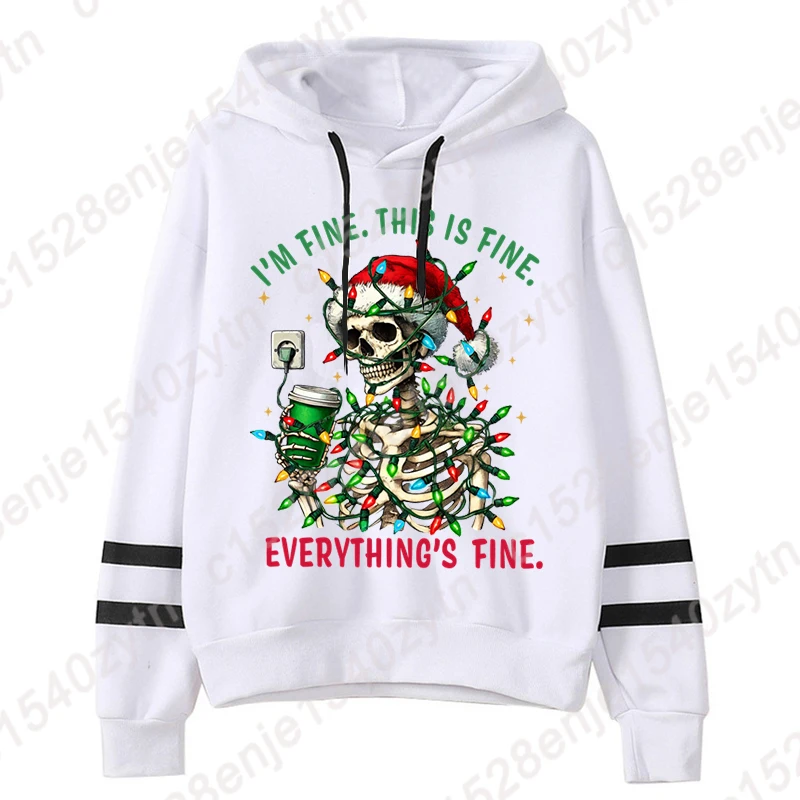 Fashion Christmas Light Skeleton I\'m Fine This Is Fine Print Hoodies For Women Autumn And Winter Casual Sports Ladies Hoodie Top