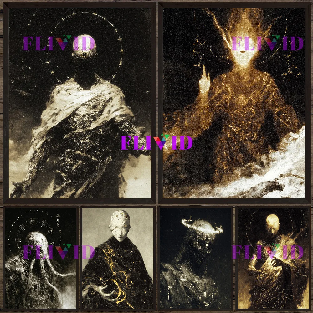 Pintura em tela de arte estilo Cthulhu de fantasia escura |   Arte de parede misteriosa oculta e Eldritch Horror para decoração de casa