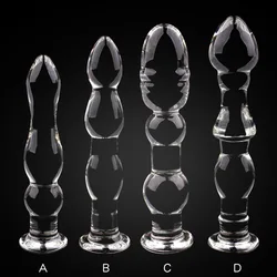 Men's Glass Dildo Female Back Court Butt Plug Pull Beads Masturbation Stick Adult Products