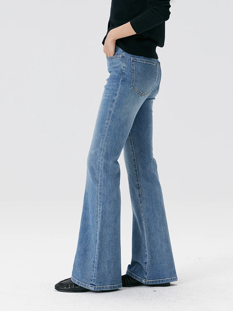 

Джинсы-колокольчики с высокой талией, женские джинсовые эластичные брюки-клеш с подтяжкой ягодиц, винтажные длинные брюки синего цвета