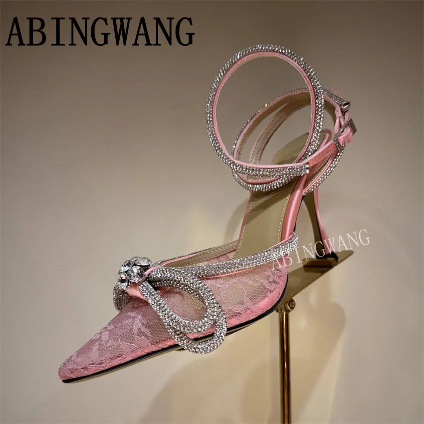 

Pointed Toe Women Sandals High Heel Rhinestone Buckle Strap Ladies Slides Slingback Party Dress Sandals Women Mujer