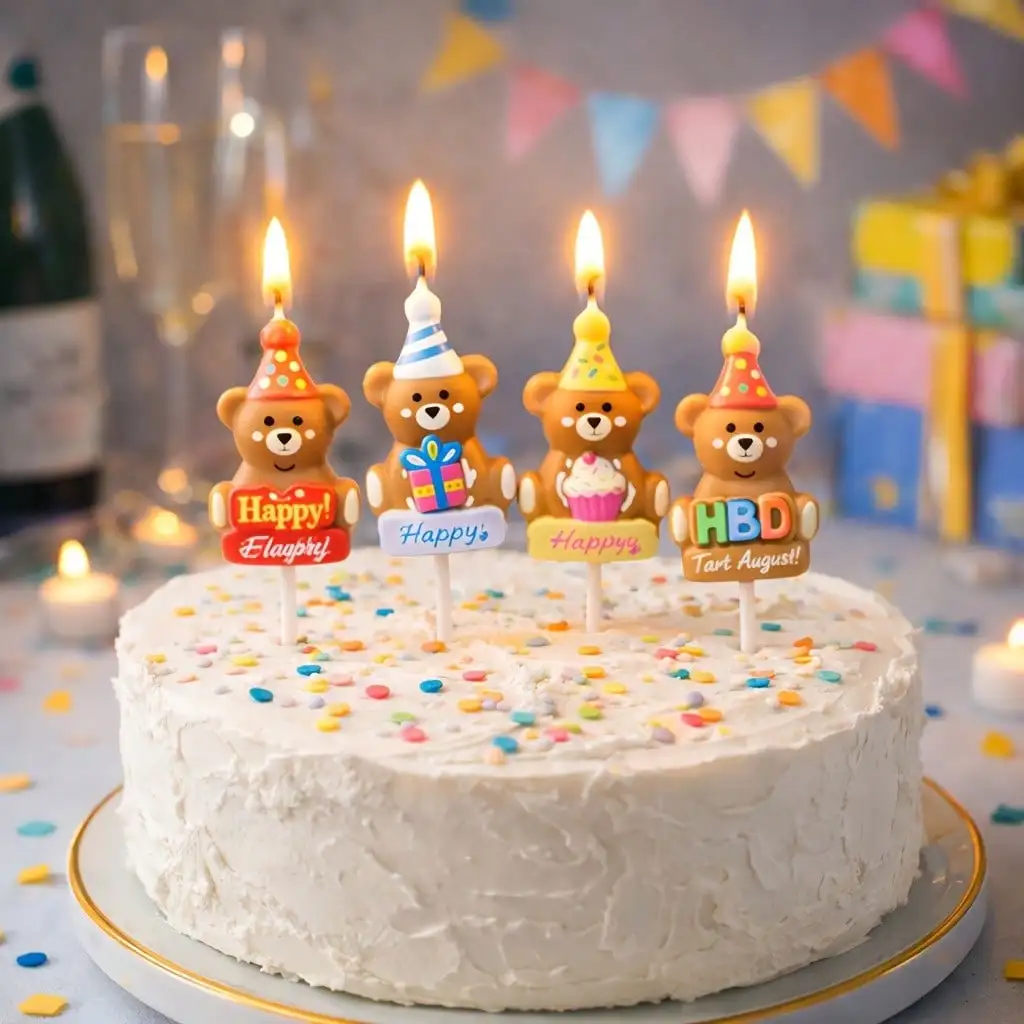 3PCS Cartoon Eis Geschenk Box Alles Gute Zum Geburtstag Bär Kerzen kinder Geburtstag Feier Indoor Kuchen Kerzen – Detail 1