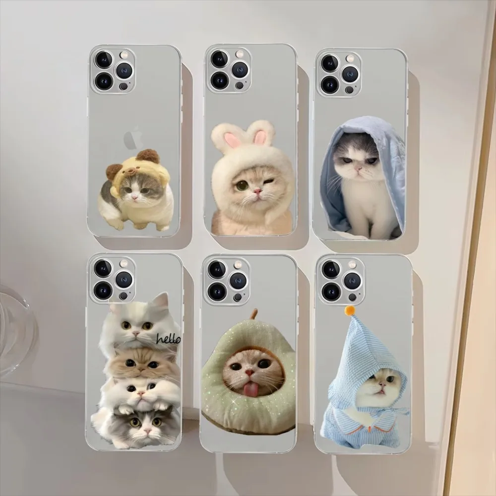 

cutecat Phone Case For iPhone 16,15,14,13,12,11 Plus,Pro Max,XS,X,XR,SE,Soft Transparent Cover