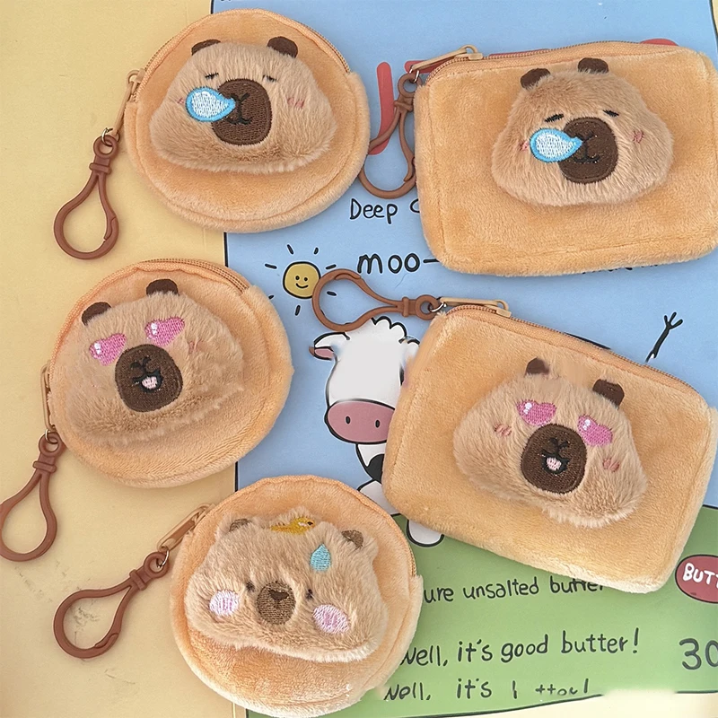 New Creative Mini Soft Cute Expressions Capybara Anime Plush Coin Purse Fashion Kawaii Mini Coin Purse Round Cartoon Bag Pendant