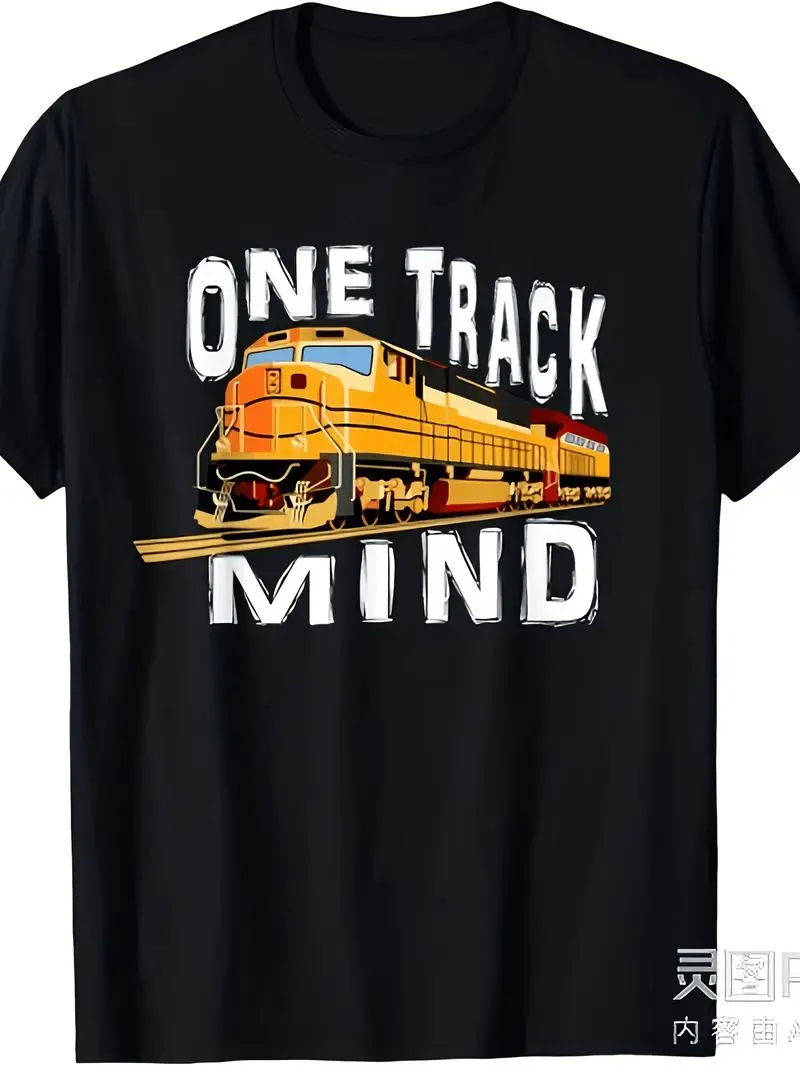 Funny One Track Mind Train T-Shirt Vintage Locomotive Graphic Tee Suitable For Men & Women 220Gsm Heavyweight Unisex Shirt Gift