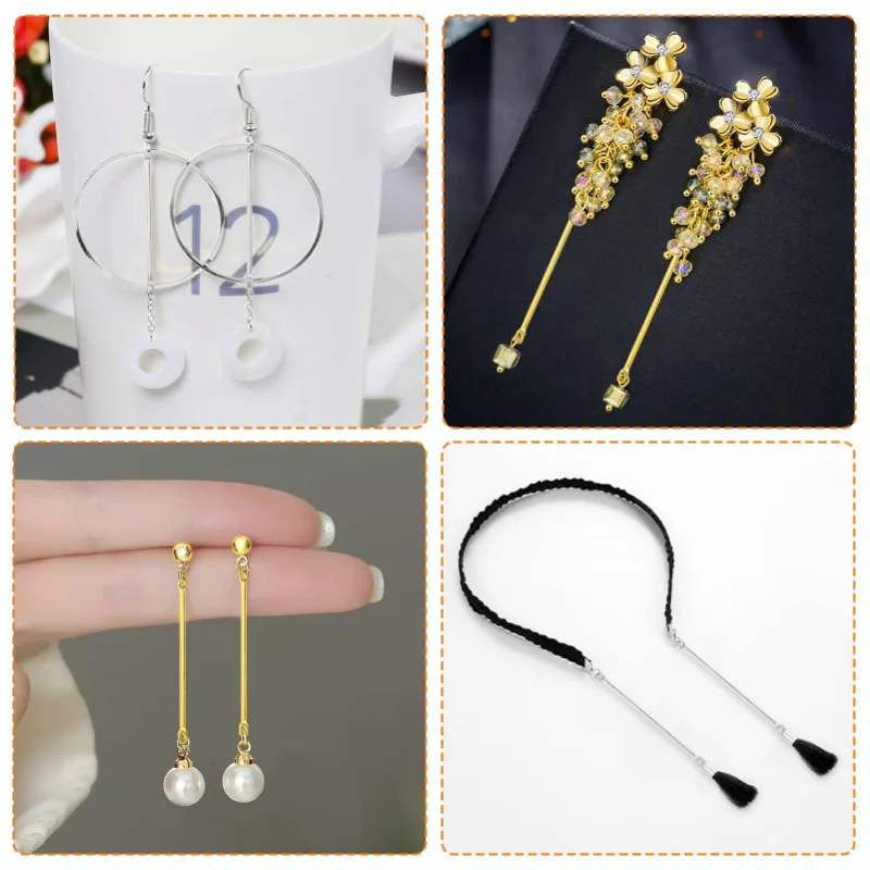 50pcs Links for Jewelry Making Connector Bar Link Earring Connectors 2-Hole Stick Strip Beads Necklace Bracelet Connectors
