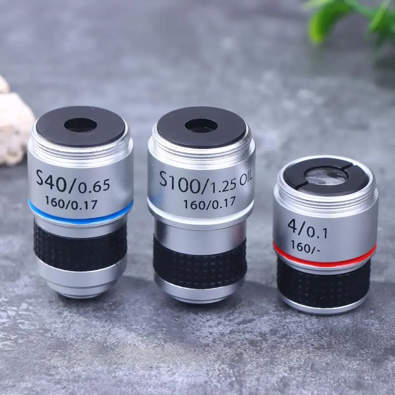 1PC 185 4X 40X 100X Biological Microscope Achromatic Objective Lens Microscope Lens Adapters Compact Objective Lens Durable.