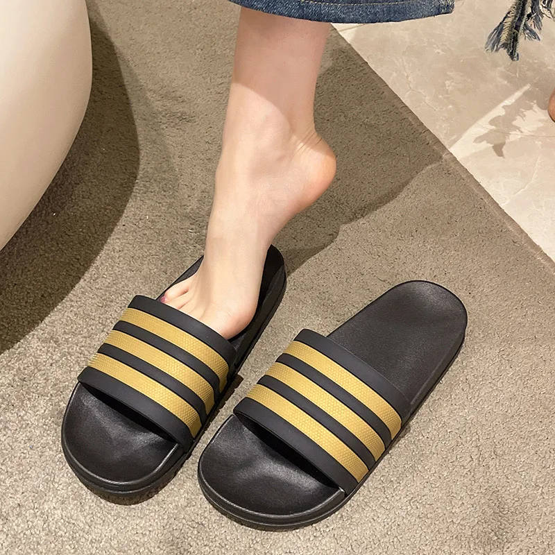 2024 Fashion Men Women\'s Sandals Stripes Pool Slippers Shoes Couple Large Size Summer Outdoor Beach Shoes Korea Bathroom Sandals