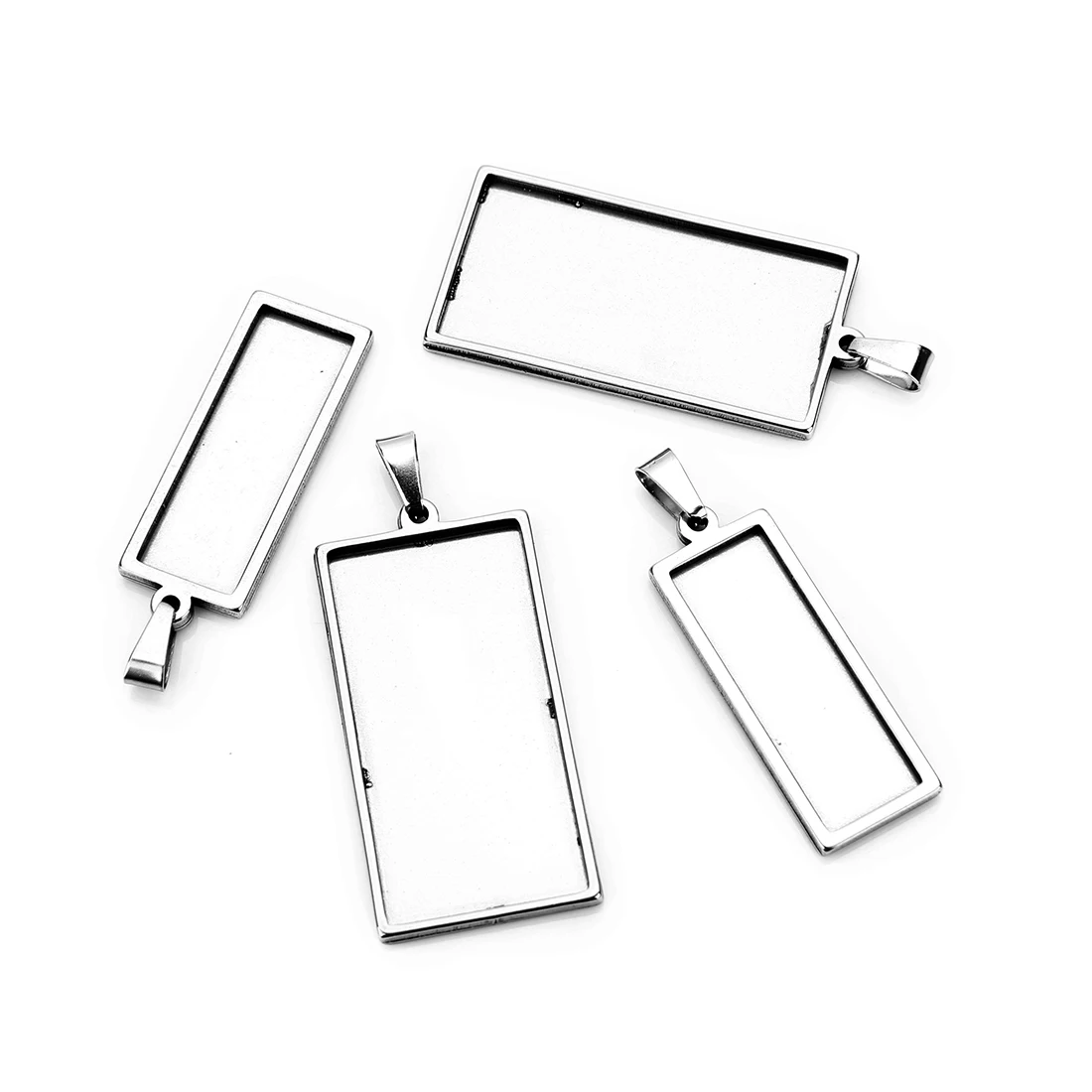 

2/4pcs/lot Rectangular Stainless Steel Pendant Blank Setting Tray for DIY Necklace Jewelry Making Blank Pendants Tray