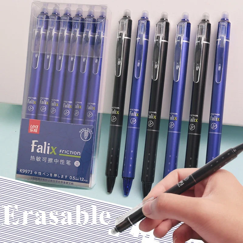 0.5mm Retractable Erasable Gel Pens Set with Refills Black Blue Gel Ink Built-in Eraser Office Supplies Exam Stationery Kit