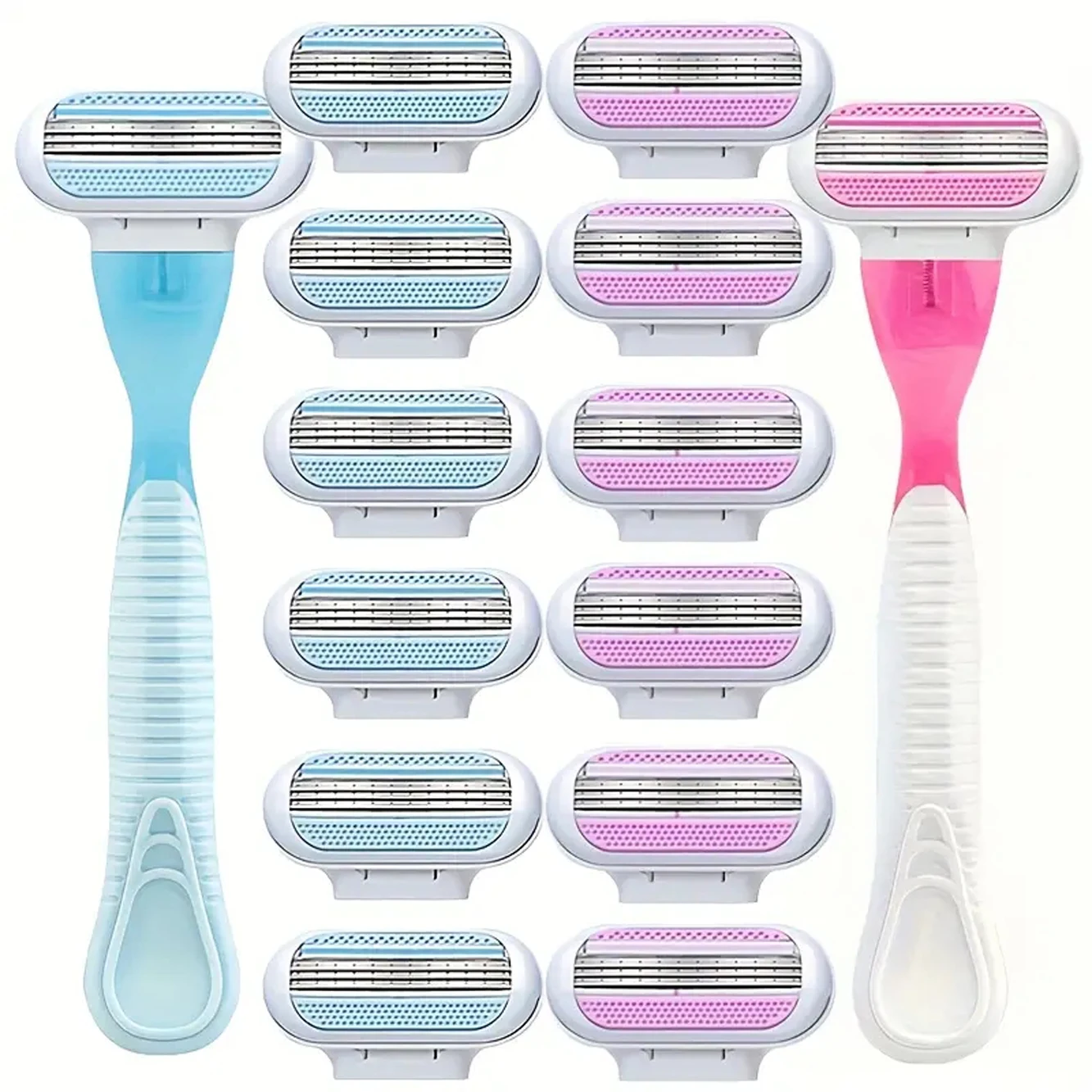 ماكينة حلاقة آمنة للبيكيني للسيدات، ماكينة حلاقة يدوية مع شفرات من الفولاذ المقاوم للصدأ مكونة من 3 طبقات، استخدام جاف/رطب، رأس قابل للإزالة، تصميم محمول