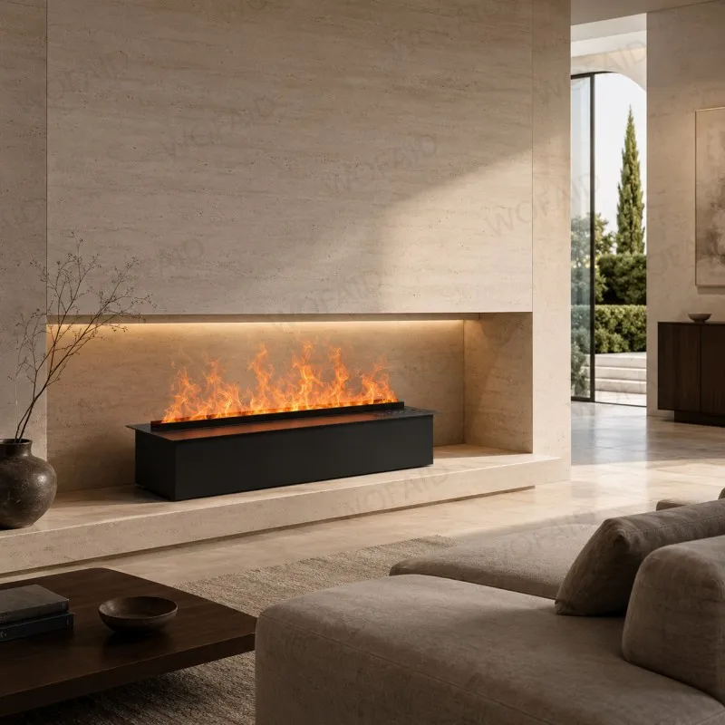 WOFAID Recessed 3D Water Vapor Electric Fireplace 7-Color Atomized Mist Flame Touch Control Timer Built-in Fireplace for Home