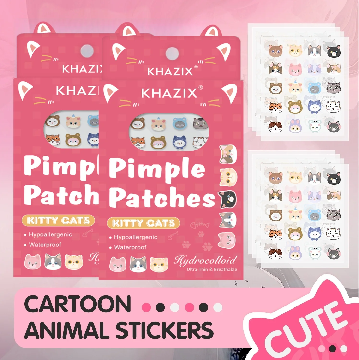 100 قطعة من رقع حب الشباب الوجه الكرتونية، تغطي علامات حب الشباب، سلسلة وردية داكنة، عيوب غير مرئية، العناية بالبشرة الرقيقة.