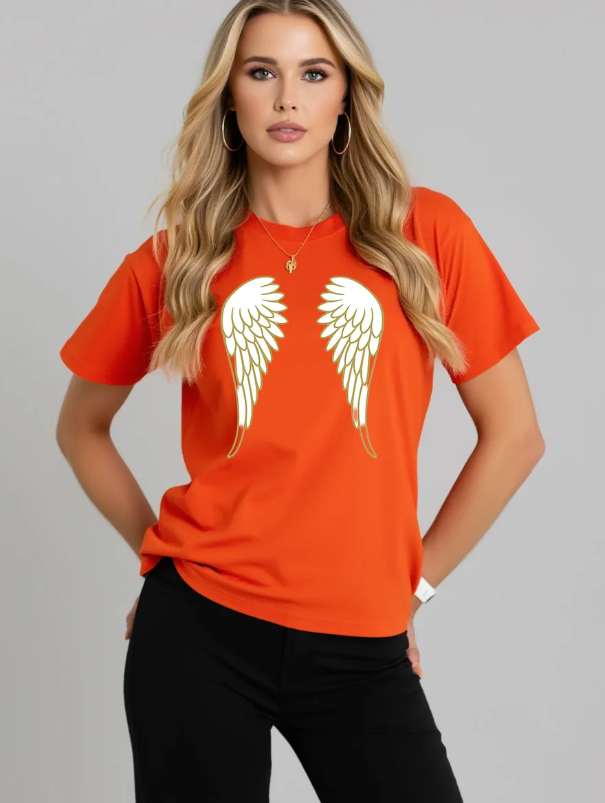 

2026 Summer New Women's Round Neck Fashion Casual Loose Wing Print T-Shirt Short Sleeve Top Shirts for Women