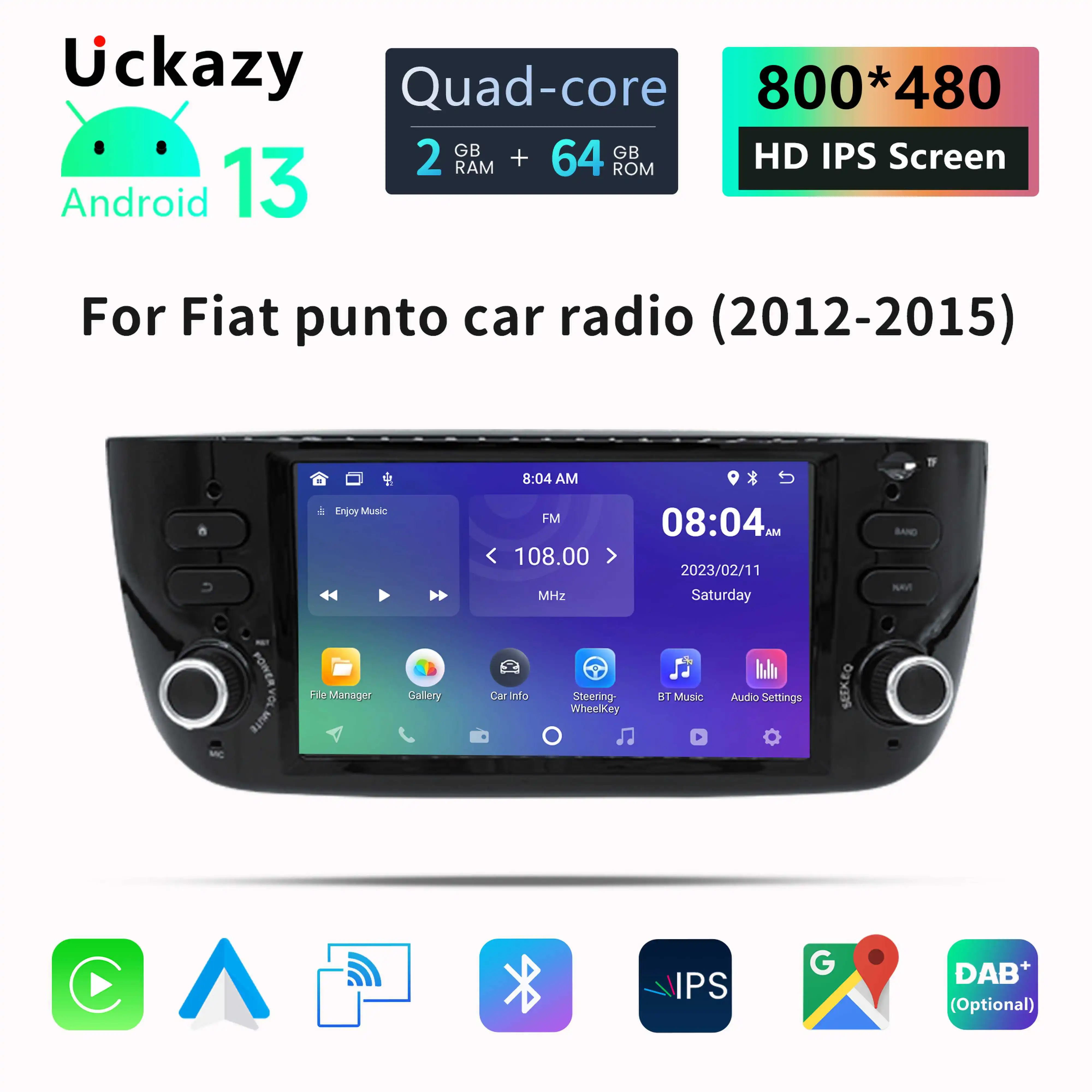 1 Din Android 13 Car Player For Fiat/Linea/Punto evo 2012-2015 Radio Multimedia GPS Navigation DVD Stereo Audio Head Unit