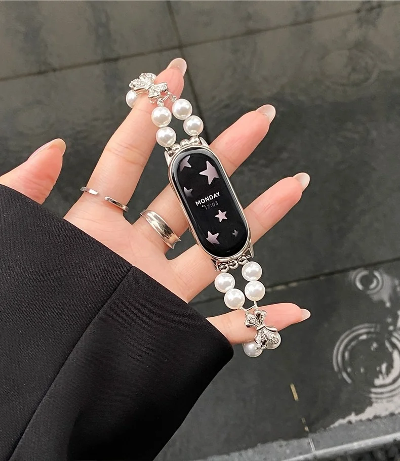 

Butterfly Knot Pearl Bead Strap Suitable Xiaomi Band 8Pro/9Pro，For Mi band 3/4/5/6/7，8/8NFC/9/9NFC/10/10NFC，For Redmi Watch5/4/6