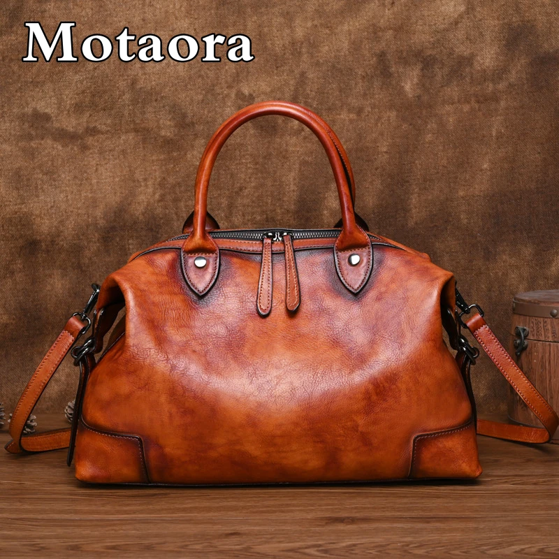 

MOTAORA Boston 2025 New Handbag Woman Bags For Women Genuine Leather Travel Handbags Soft Cowhide Large Capacity Shoulder Bags