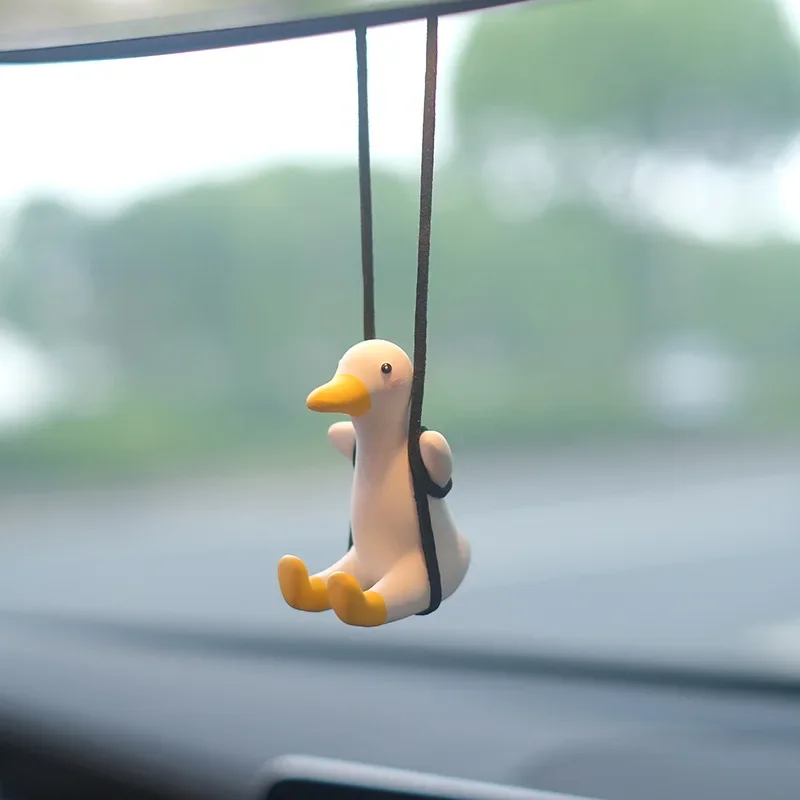 Gypsum Cute Anime Car Accessorie Swing Duck Pendant Auto Rearview Mirror Ornaments Birthday Gift Auto Decoraction Car Fragrance