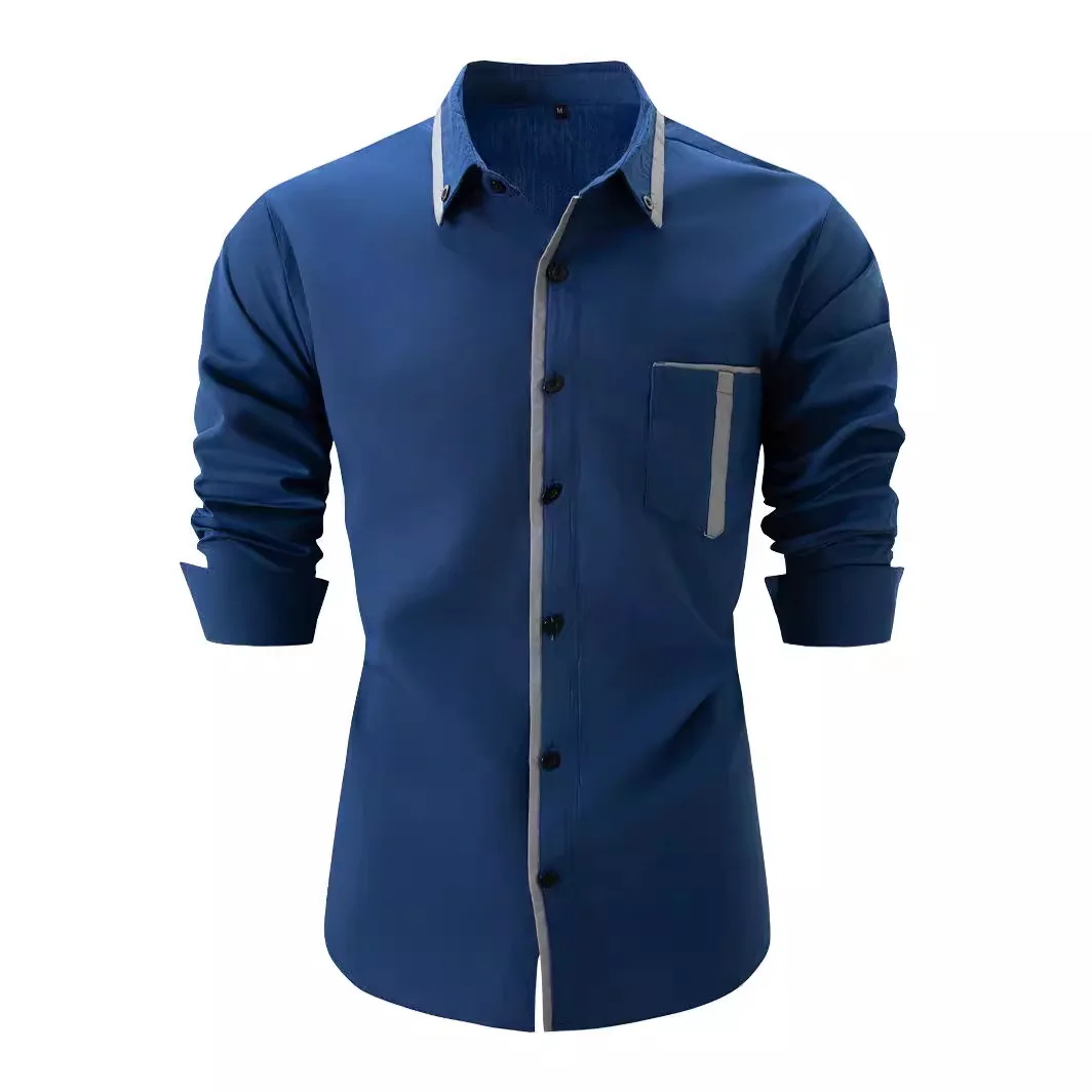 

Men's Shirt Spring and Autumn the First Fashion British Style Daily Street Casual Color Lapel Button Cardigan Long-Sleeved Shirt