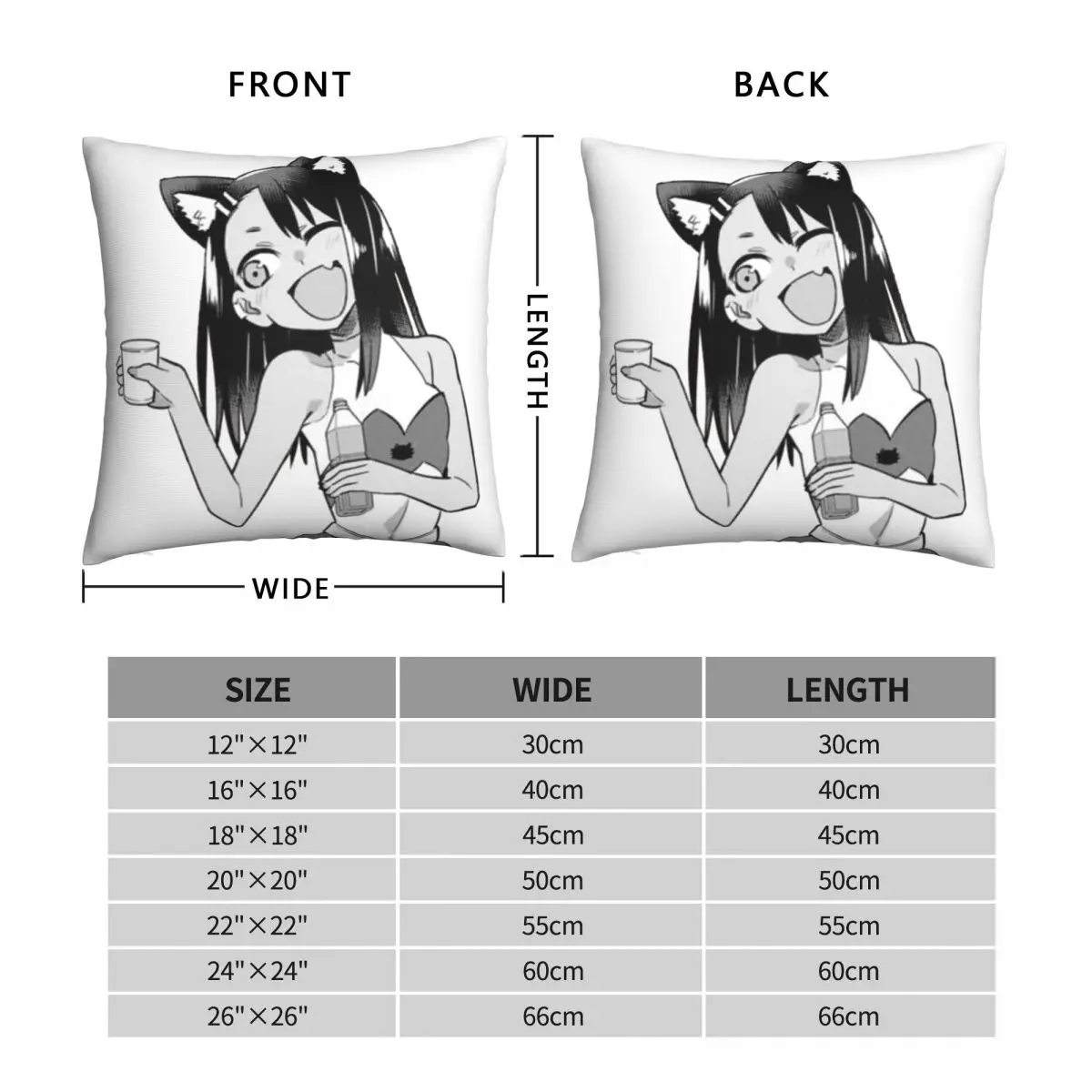 Nagatoro Cat Suit Pillowcase Polyester Linen Velvet Printed Zip Decor Throw Pillow Case Sofa Seater Cushion Cover