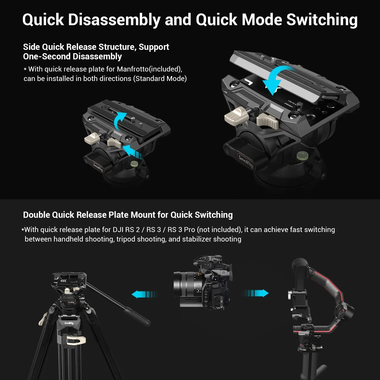 SmallRig วิดีโออะลูมิเนียมอัลลอยขาตั้งกล้อง73 "Heavy Duty ขาตั้งกล้อง W 360องศาของเหลวหัวจานด่วนสำหรับกล้อง DSLR AD-01 3751