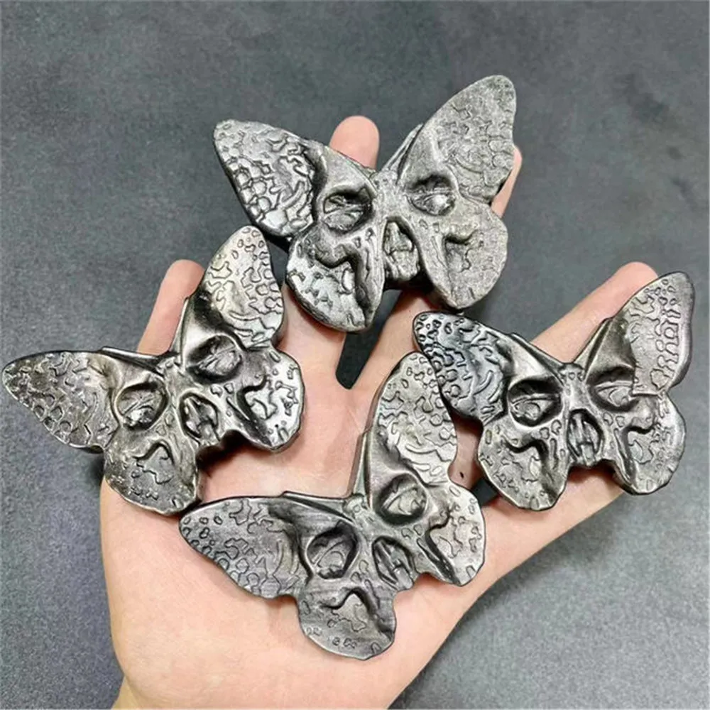 Crystal Carvings Wholesale Natur Cristal Stones Carving Silver Sheen Obsidian Butterfly Skulls For Decor