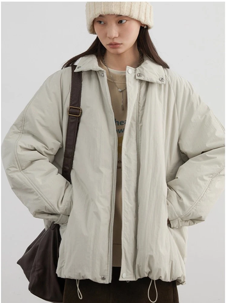 CHIC VEN Mantel Parka Pendek Wanita Pakaian Anak Perempuan Solid Kasual Longgar Jaket Berlapis Katun Wanita Olahraga Musim Gugur Musim Dingin Baru 2024