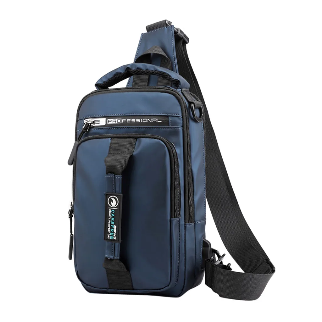 Multifunction Crossbody Bag Men USB Charging Chest Pack Short Trip Messengers Chest Bag Waterproof Large Capacity Shoulder Bag