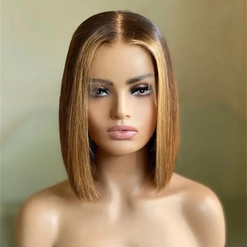 فوتورا الألياف الاصطناعية HD الدانتيل شعر مستعار أمامي أومبير العسل شقراء براون Balayage قبل قطعها شعري شعر مستعار عالي الجودة مستقيم بوب