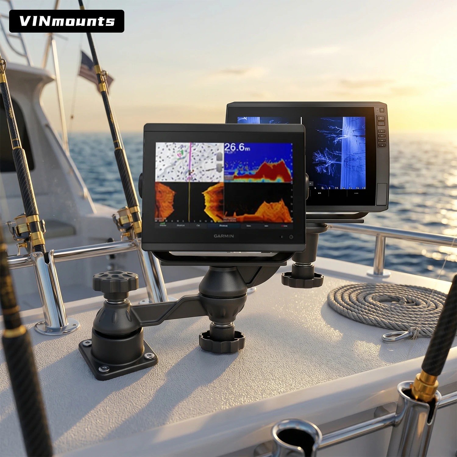 VINmounts 2026 New Dual-Mount Detector Bracket Compatible with Heavy-Duty Marine Electronics Mounts, Suitable for Boat and Kayak