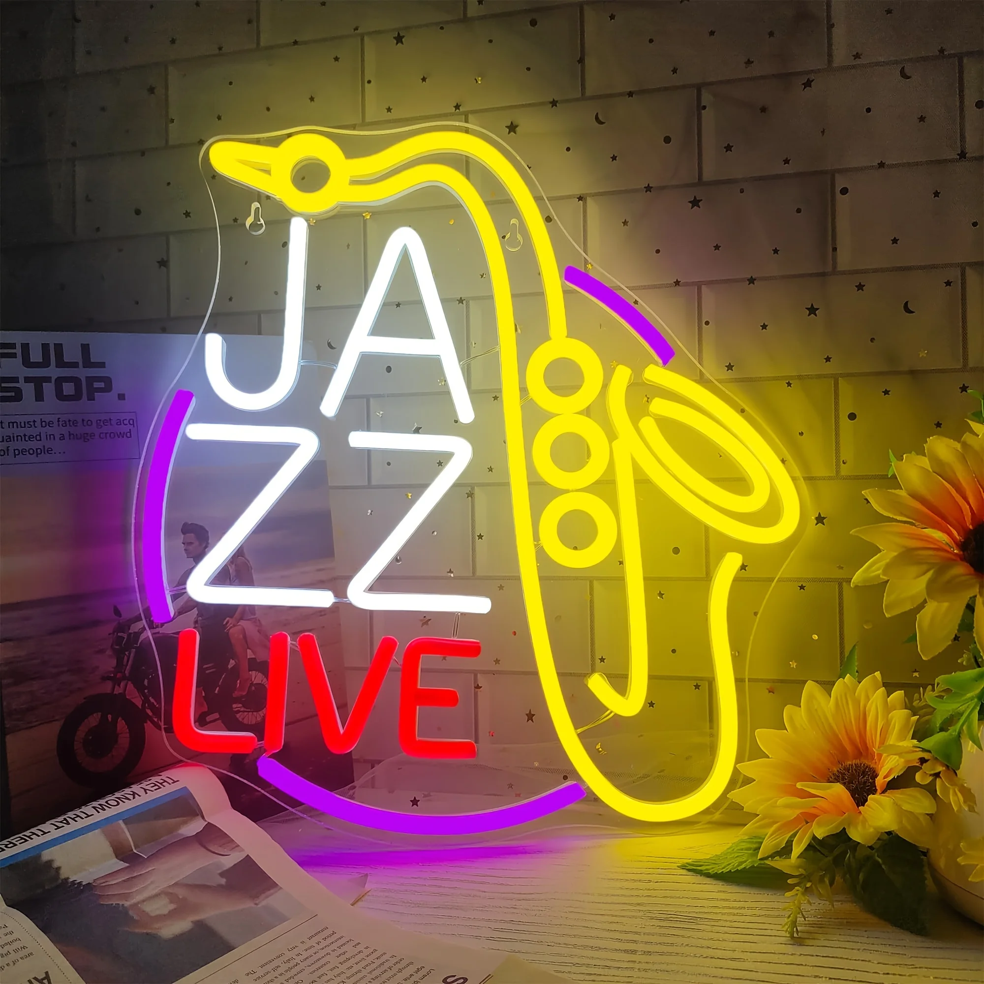 Jazz saxophone neon signs, USB power dimmable LED neon signs, Man Cave Music Live birthday party wall art decorations，gifts
