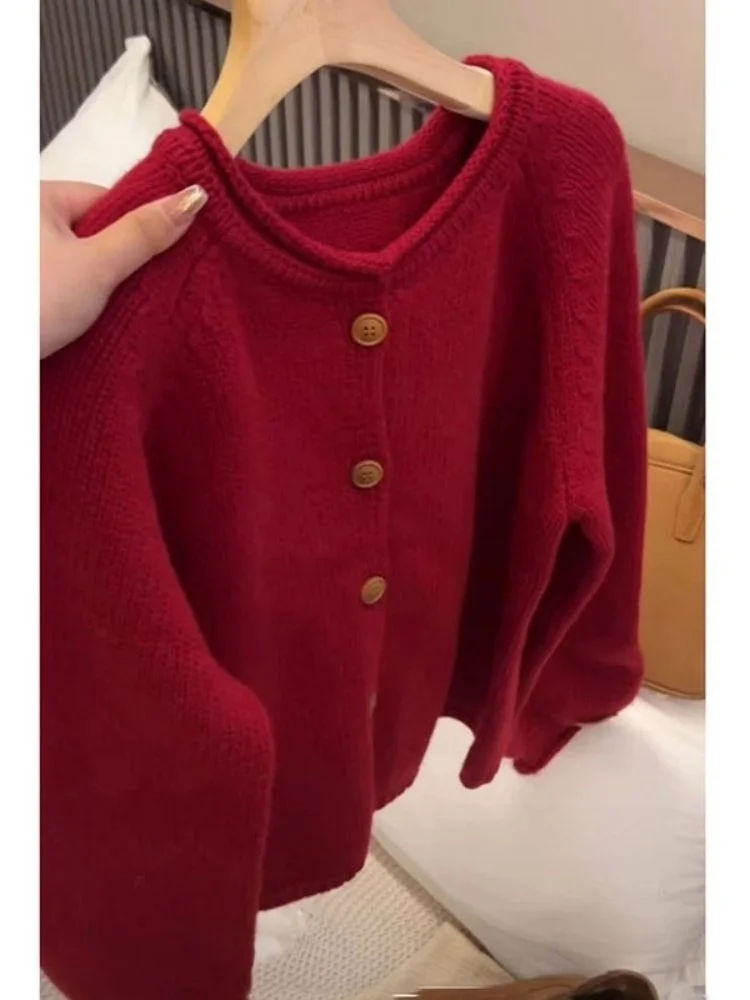 

Loose een Knitted Sweater Women's Spring New Sle Casual Lazy Sle round Ne Knitwear Cardigan Outerwear Trendy