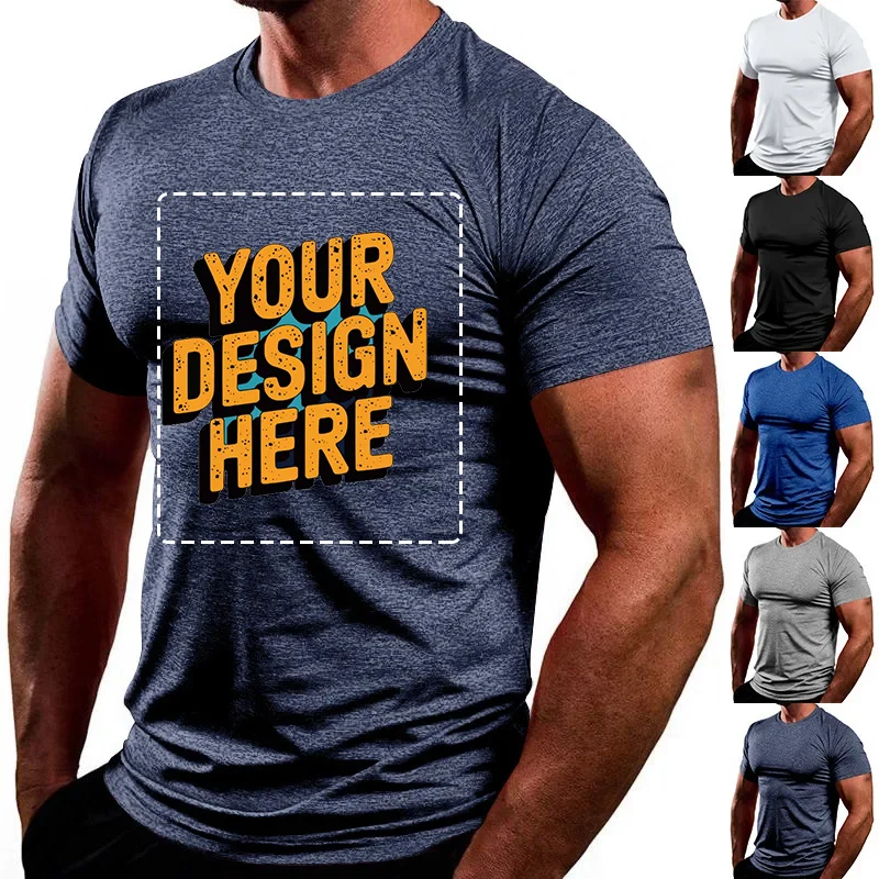 الصلبة اللون الرجال الأوروبية الأمريكية جولة الرقبة أعلى الصيف التجفيف السريع تنفس عارضة الرياضة تي شيرت قصير شعار مخصص مجاني
