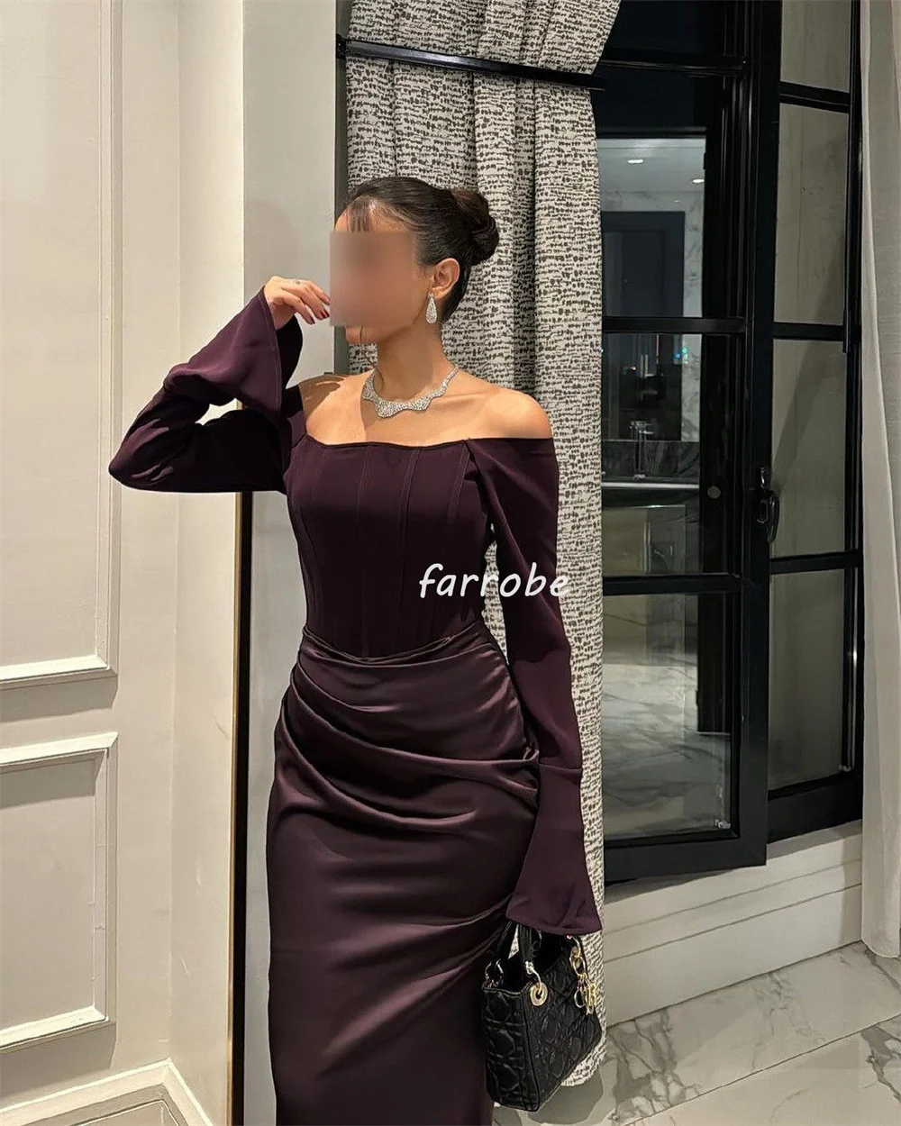 Customized Fashion Sizes Available Pleat Draped Straight Off-the-shoulder Midi Dresses Bespoke Occasion Dresses High Quality Exq