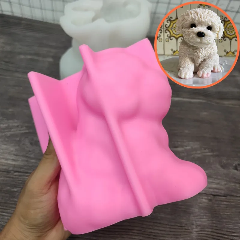 Molde grande vela do silicone do cão de pelúcia, resina do cão dos desenhos animados, presente do Natal, decoração home, ano novo