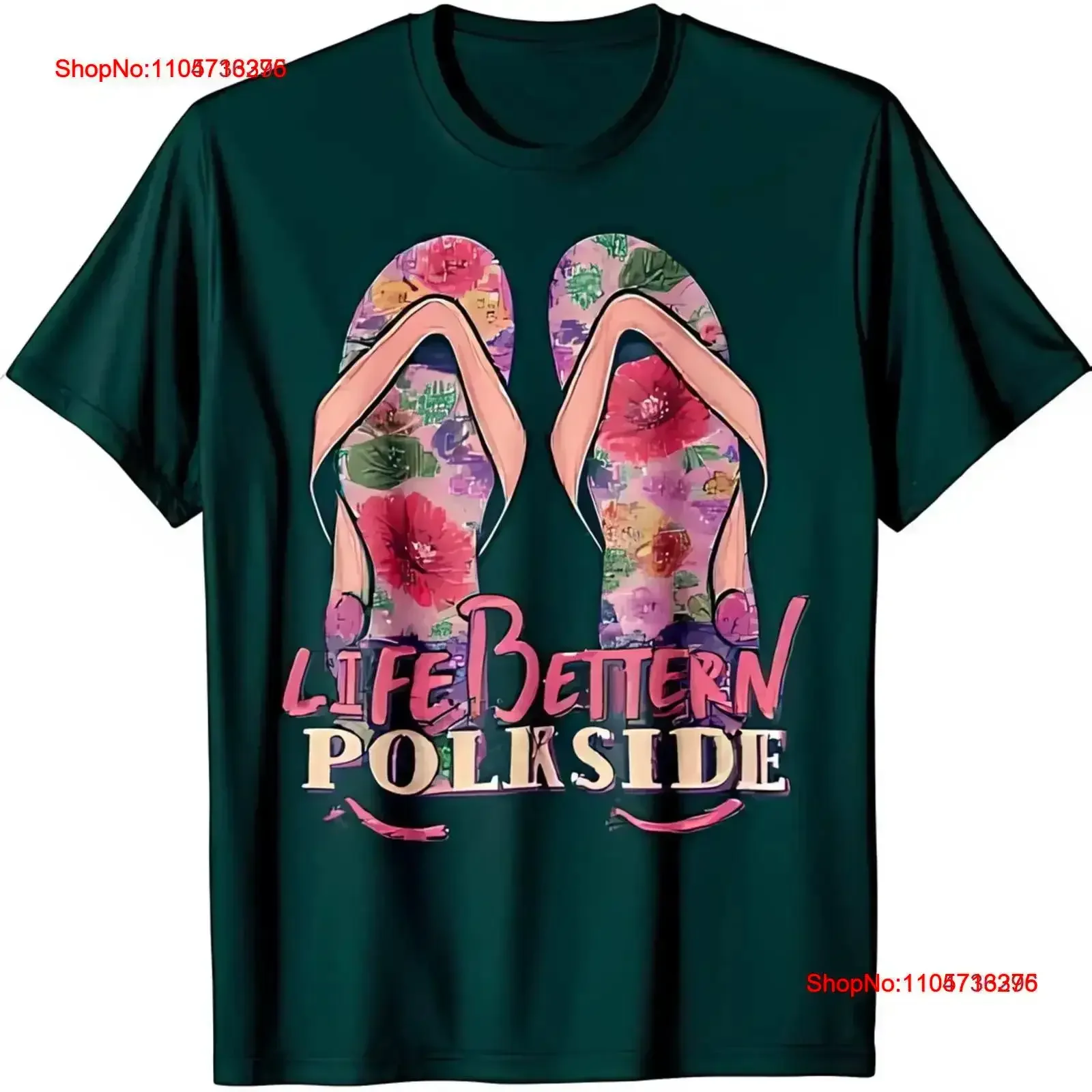 Black T Shirt with Colorful Floral Flip Flops Life Better Polkside Design vintage Washed Comfortable Top For Everyday Wear