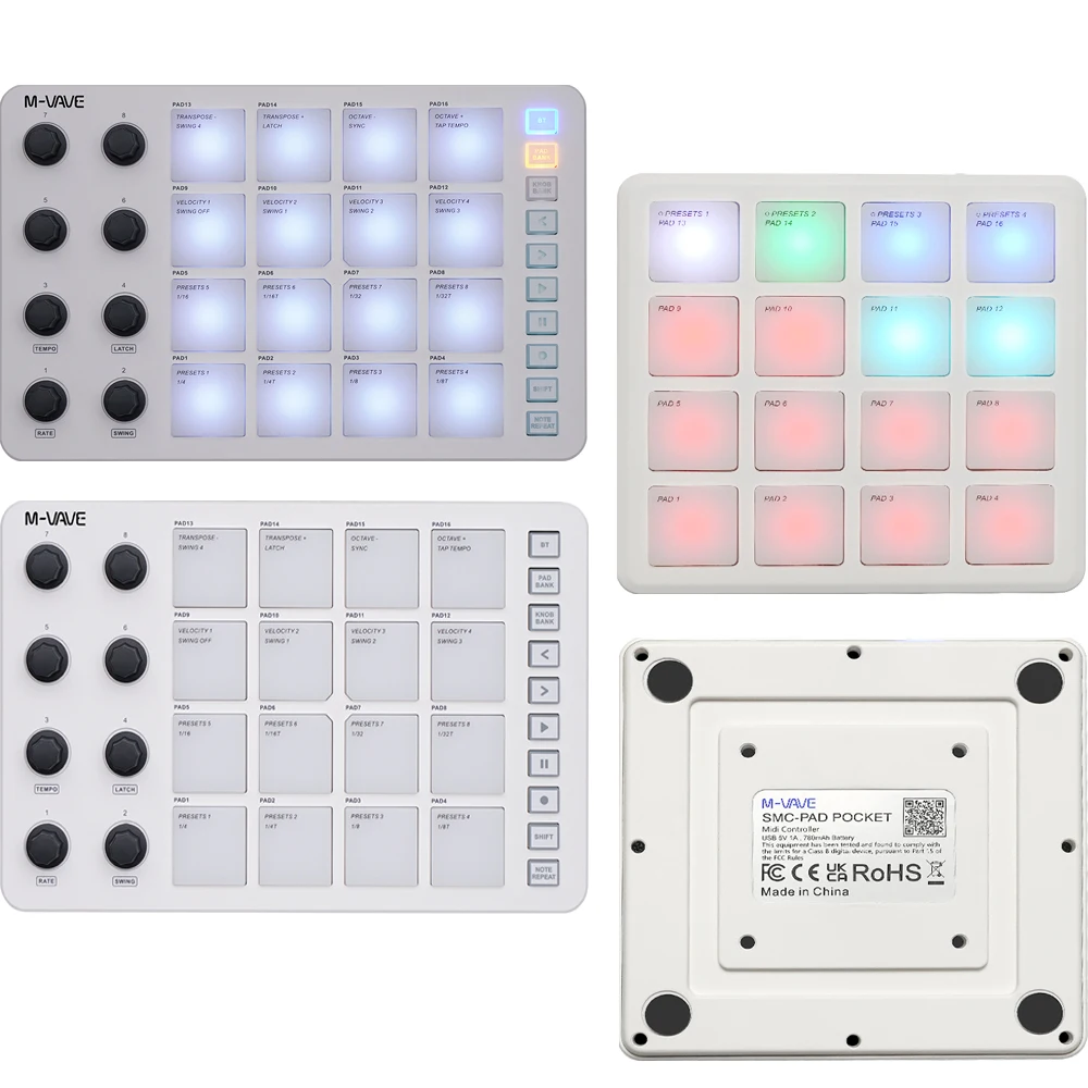 M-VAVE SMC-PAD Wireless MIDI Controllers Ideal For Percussion Keyboard USB-C Interface Portable Design Small MIDI Pad
