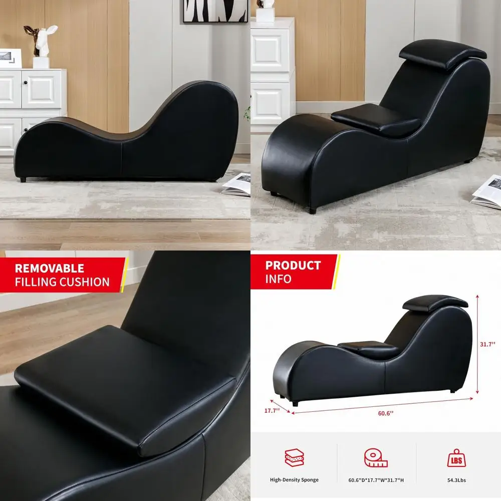

Curved Yoga Chaise Lounge: Adjustable Cushion Chair for Stretching, Exercise, and Relaxation in Living Room or Bedroom - Black