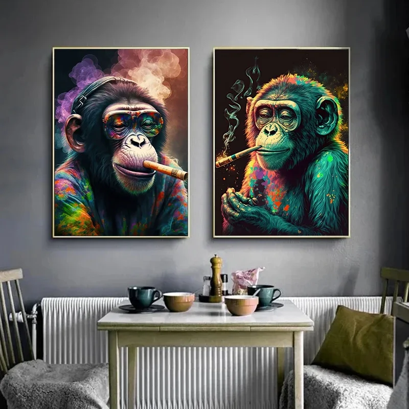 Marijuana Monkey Chimpanzee HD Posters Animal Smoking Wall Art Canvas Painting and Prints for Home Living Room Decor Frameless