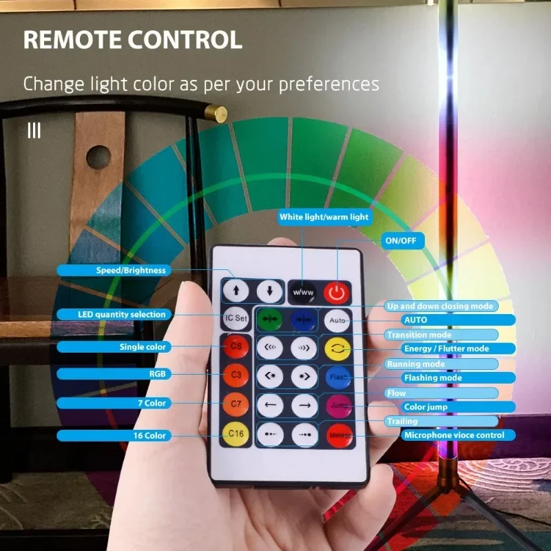 Lámparas de pie LED RGB con Control remoto inteligente, luz ambiental de esquina moderna, soporte de pie, decoración de habitación, regalo de vacaciones