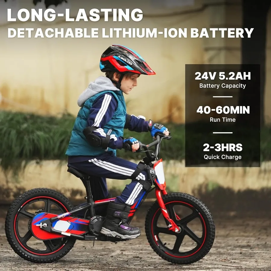 Lightweight Electric Dirt Bike for 170/340W Electric Motorcycle Up to 10/12MPH 24V Detachable Battery Hand-Operated Dual Brakes
