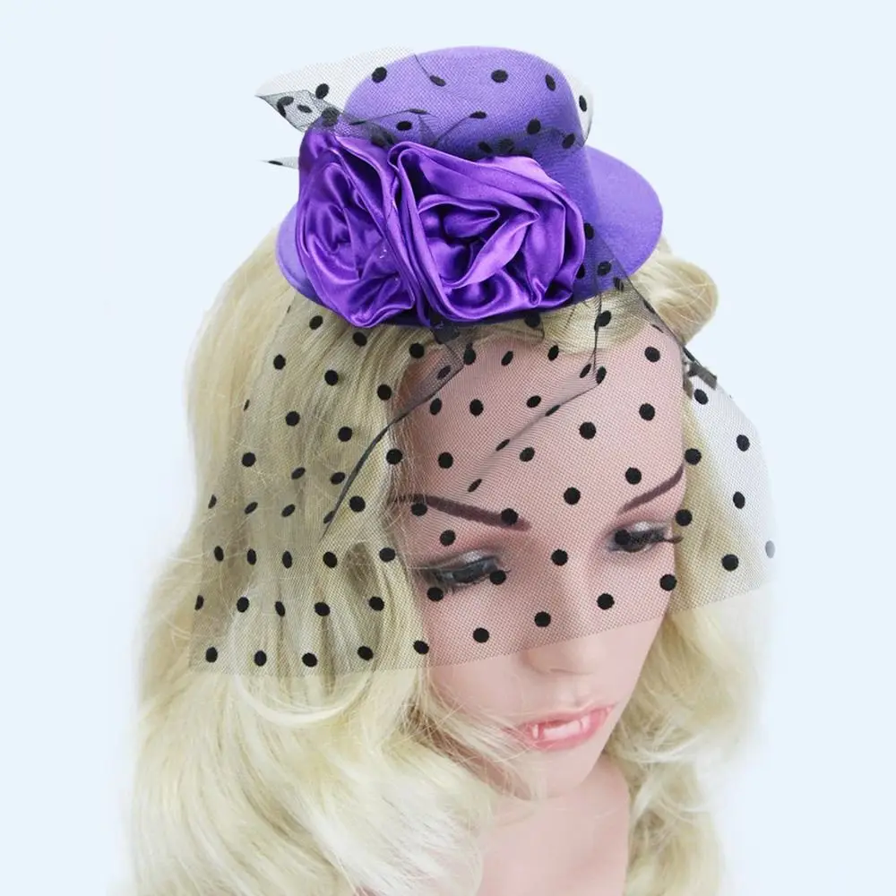 Women Girls Small Hat Headband Hairpin Wedding Party Flower Fascinator Hat Floral Hair Cap Floral Mesh Veil Headdress