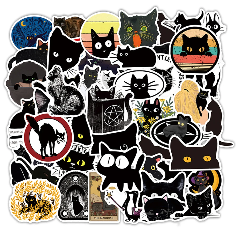 10/30/50PCS Cartoon Cute Animal Dark Cat Graffiti Sticker Laptop Computer DIY  Skateboard  Luggage Notebook  Water Cup Wholesale