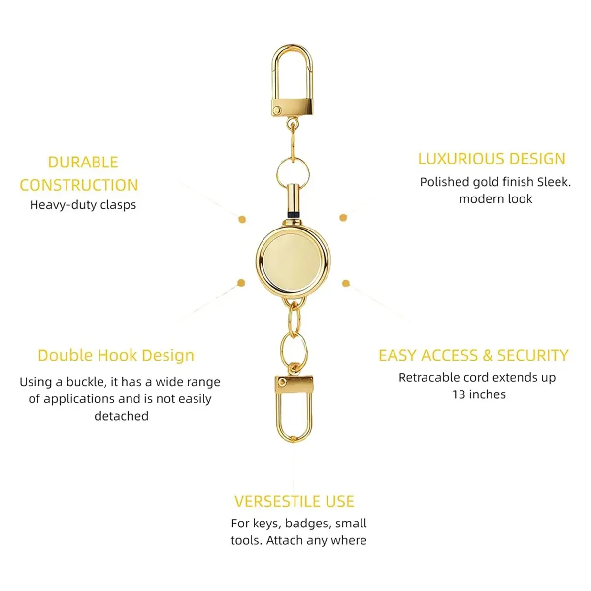 【~ New A94Z】4 PCS Retractable Keychain with Double Hook, Badge Holder, and Stretchable Lanyard in Multiple Colors