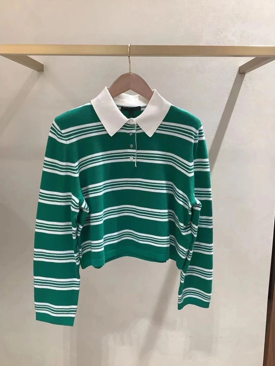 

Heidd Early Spring 2026 Color Block Neck Knitwear Short Sleeve Long Sleeve Green Women's Casual Style Comfortable Fit