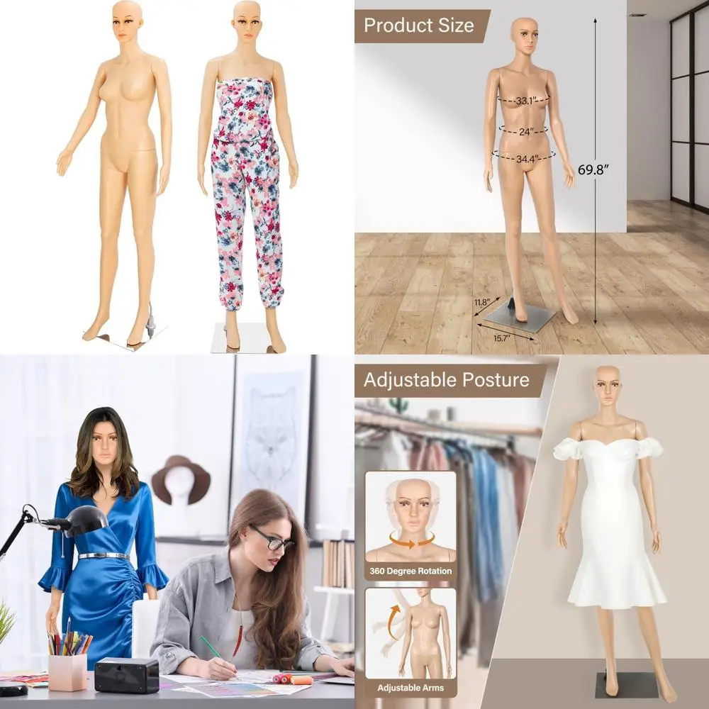 

Full Body Female Mannequin Dress Form 69 Adjustable Stand Sewing Display Model with Turnable Head and Long Tail Keyword